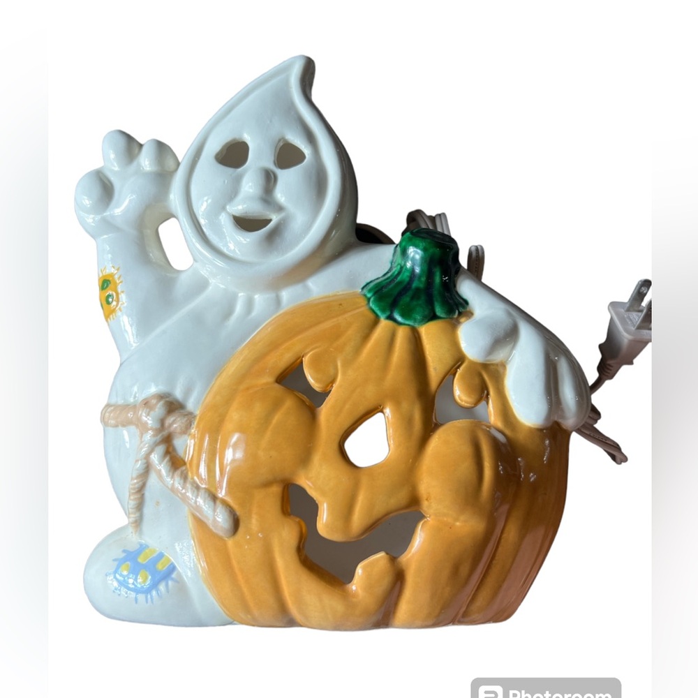 Vintage Halloween Ceramic Lamp GHOST And PUMPKIN JACK-O-LANTERN 10” - Picture 2 of 3